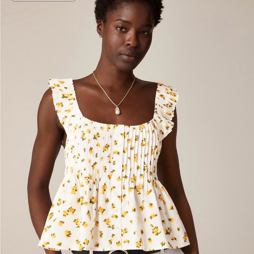 J. Crew White Floral Ruffle-Trim Camisole